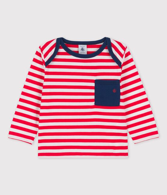 Tee-shirt manches longues rayé en jersey bébé rouge PEPS/blanc MARSHMALLOW