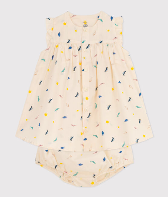 Robe et bloomer imprimés en popeline bébé blanc AVALANCHE/ MULTICO