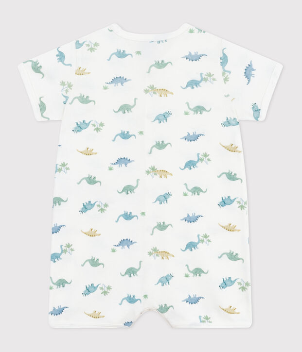 Combinaison courte b&eacute;b&eacute; en coton dinosaures blanc/multicouleur