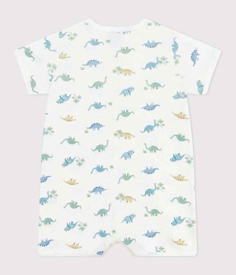 Combinaison courte b&eacute;b&eacute; en coton dinosaures blanc MARSHMALLOW/blanc MULTICO