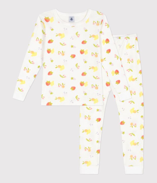 Pyjama tr&egrave;s ajust&eacute; enfant en coton imprim&eacute; fruits blanc/multicouleur