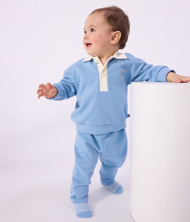 Sweatshirt b&eacute;b&eacute; en coton brod&eacute; mouette et motif au dos bleu clair