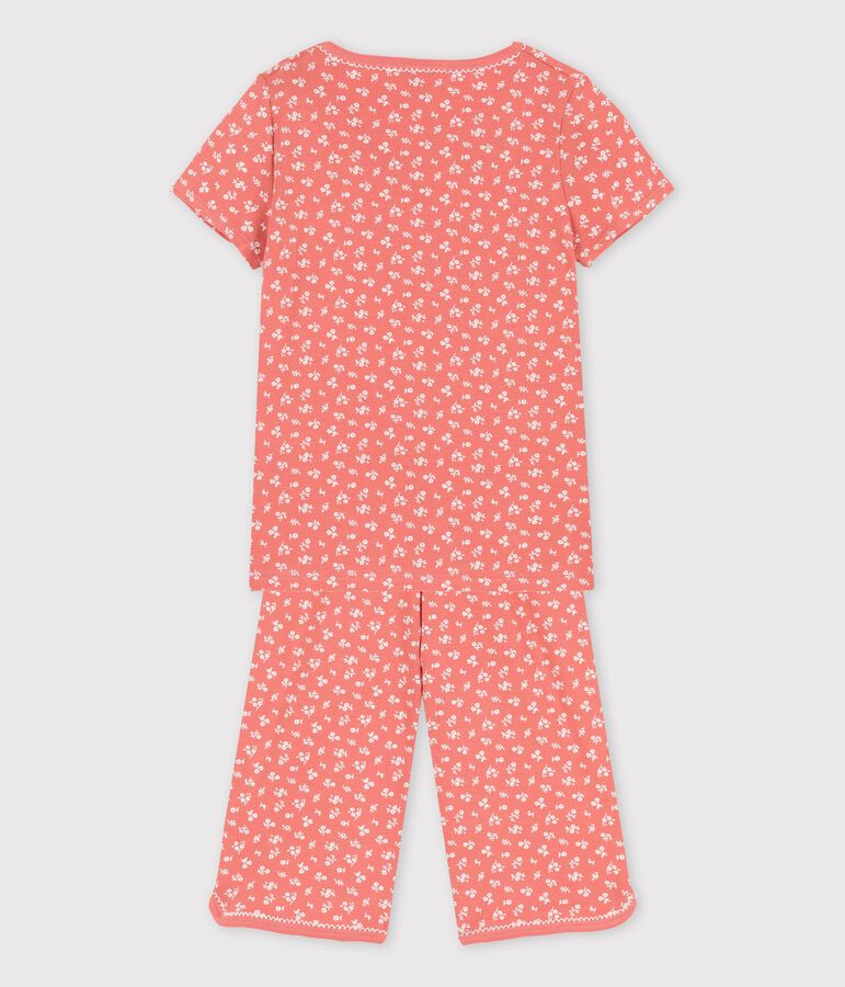 Pyjama manches courtes fleurs  petite fille en coton biologique rose PAPAYE/ MARSHMALLOW