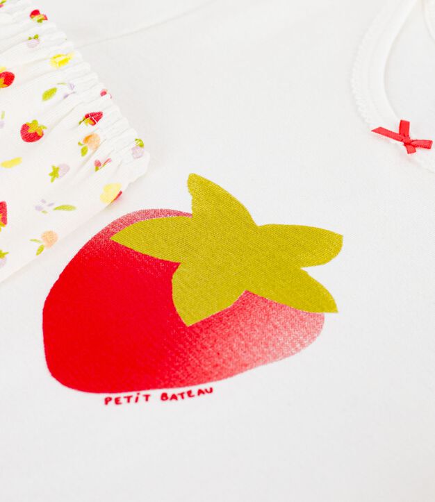 Pyjama short enfant en coton imprim&eacute; fruits blanc/multicouleur