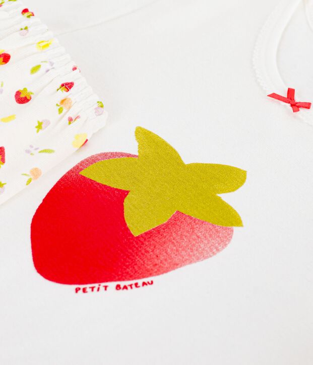 Pyjama short enfant en coton imprim&eacute; fruits blanc/multicouleur