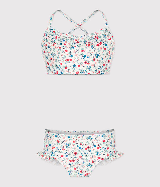 Maillot de bain deux pi&egrave;ces enfant fleuri blanc/multicouleur