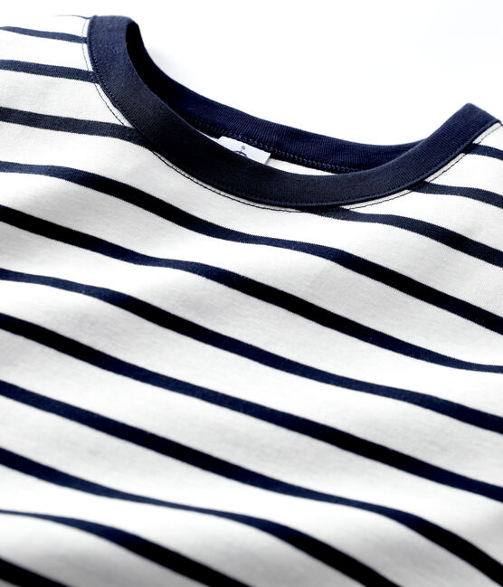 Tee-shirt L'ICONIQUE col rond en coton Femme blanc MARSHMALLOW/bleu SMOKING