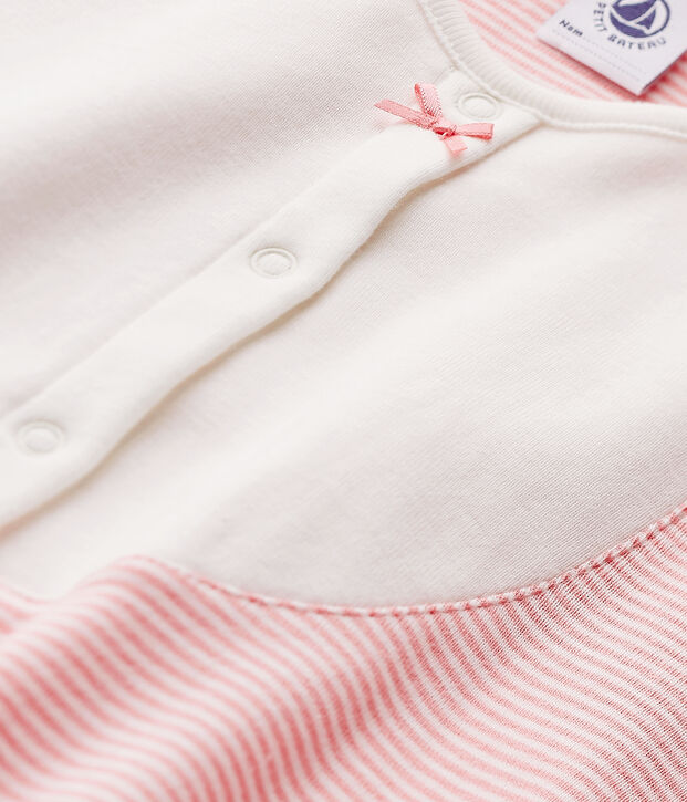 Chemise de nuit fille en milleraies rose/blanc