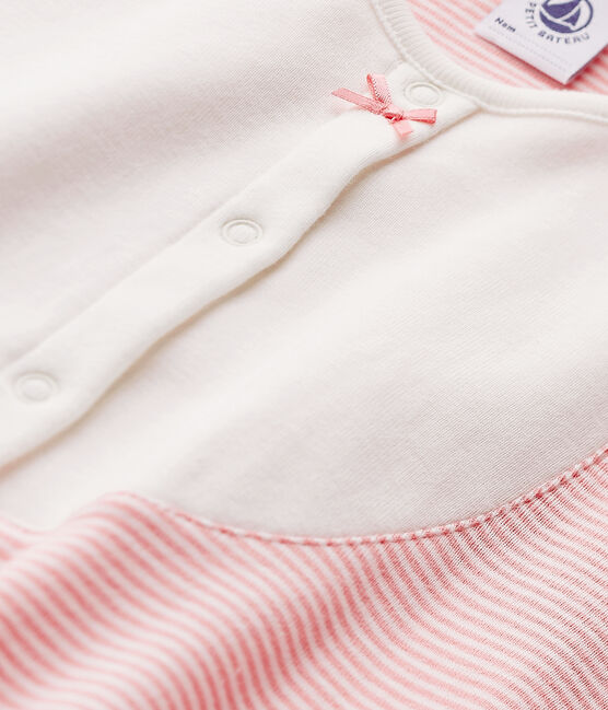 Chemise de nuit fille en milleraies rose GRETEL/blanc LAIT