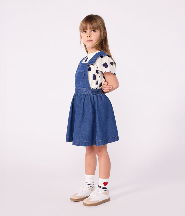 Robe enfant salopette en denim bleu