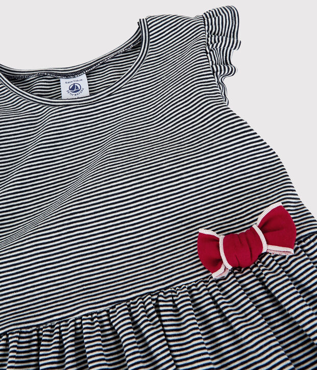 Robe manches courtes en coton enfant fille bleu/blanc