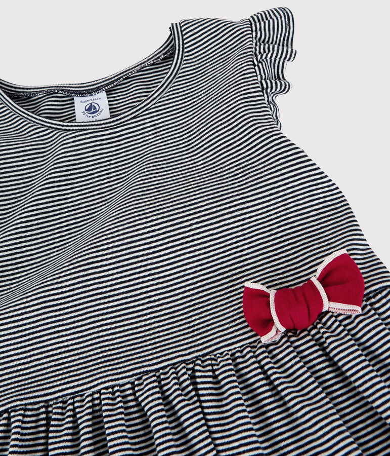 Robe manches courtes en coton enfant fille bleu SMOKING/blanc MARSHMALLOW