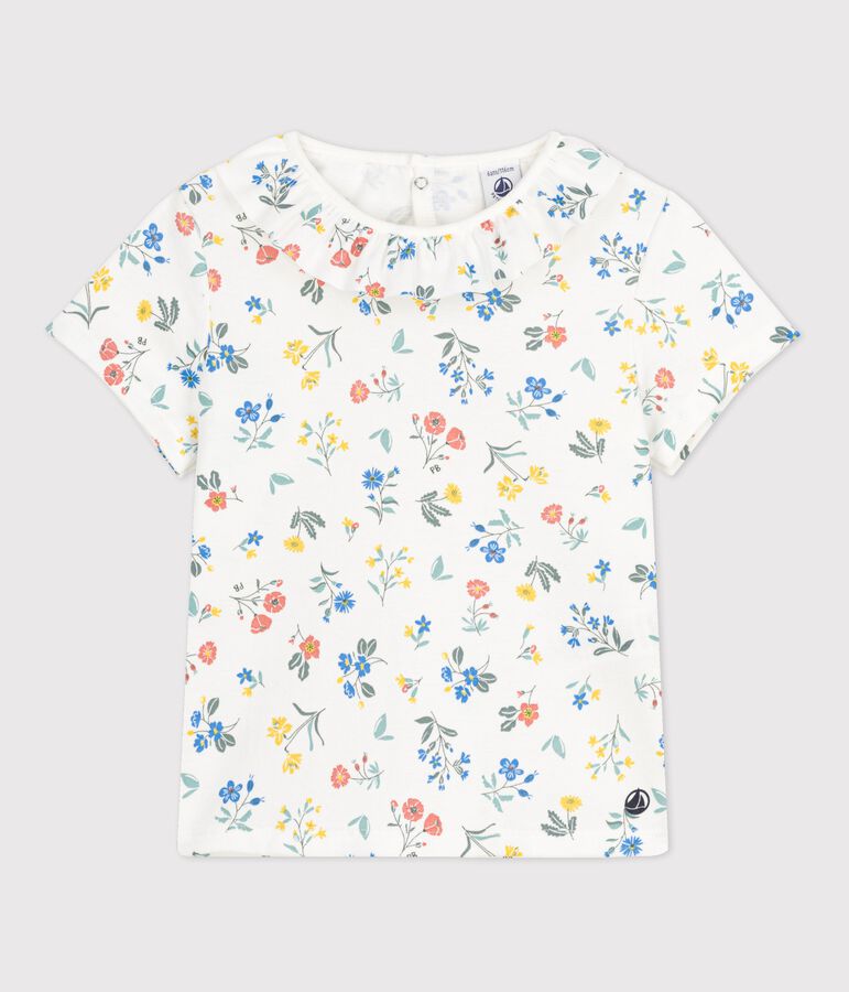 T-shirt manches courtes en coton enfant fille blanc/multicouleur