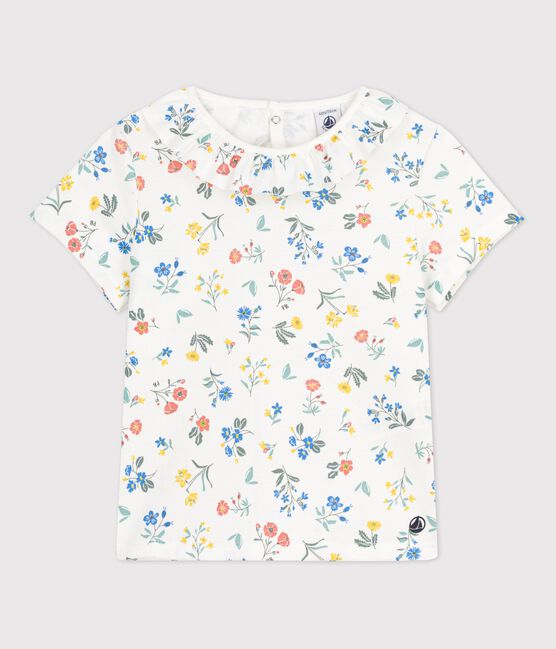 T-shirt manches courtes en coton enfant fille blanc MARSHMALLOW/blanc MULTICO
