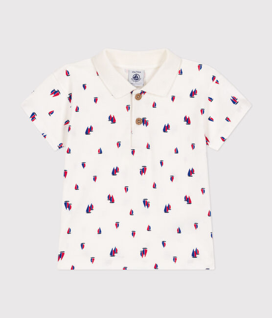 Polo manches courtes en jersey fin bébé blanc MARSHMALLOW/blanc MULTICO
