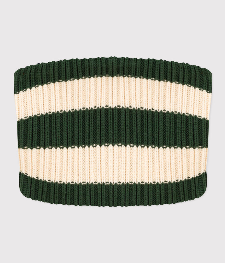 Snood ray&eacute; en tricot doubl&eacute; en polaire b&eacute;b&eacute;/enfant gar&ccedil;on-fille vert/&eacute;cru