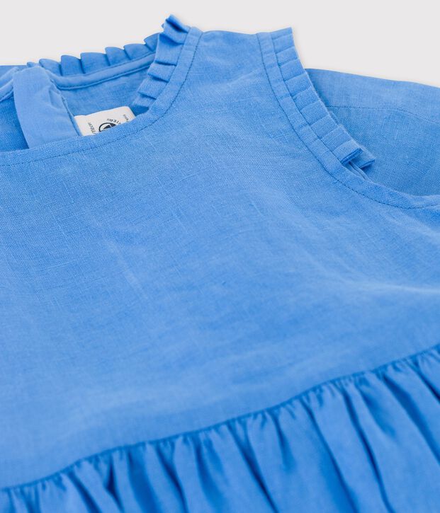 Robe sans manche en lin enfant fille bleu