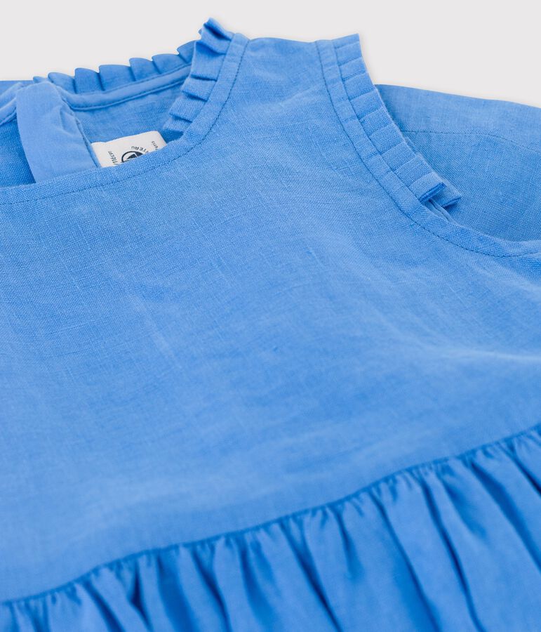 Robe sans manche en lin enfant fille bleu BRASIER