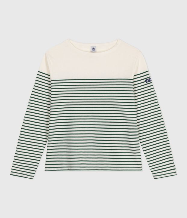 Tee-shirt marini&egrave;re femme en coton vert/vert