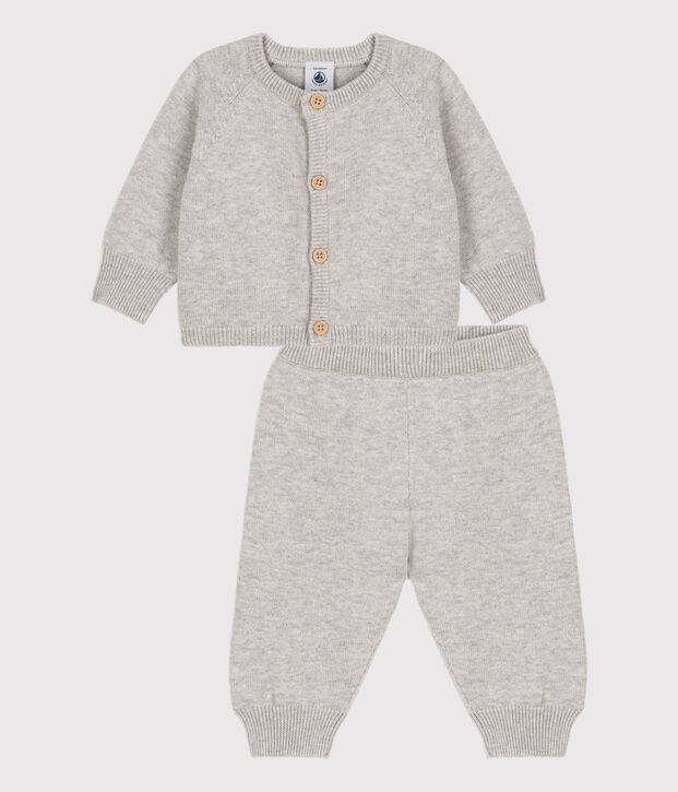 Ensemble 2 pi&egrave;ces b&eacute;b&eacute; en tricot laine et coton gris