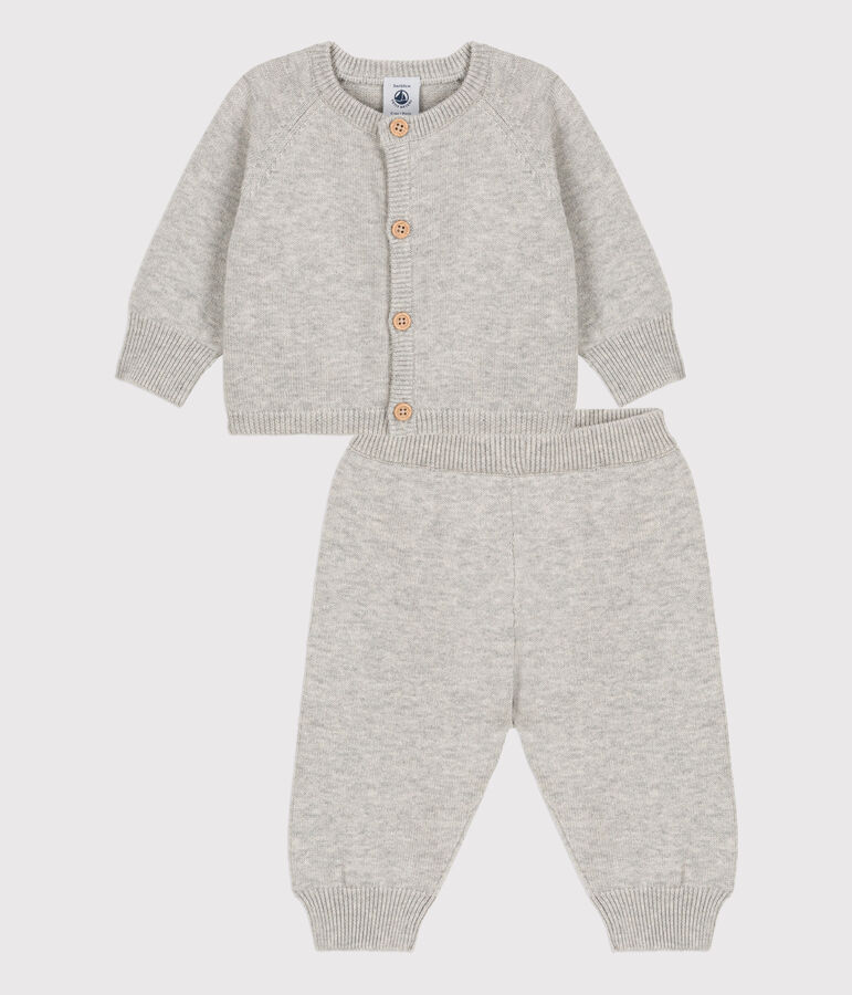 Ensemble 2 pi&egrave;ces b&eacute;b&eacute; en tricot laine et coton gris BELUGA CHINE