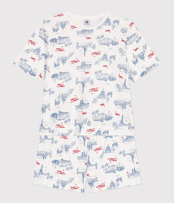 Pyjama short femme en coton imprimé Paris blanc MARSHMALLOW/blanc MULTICO