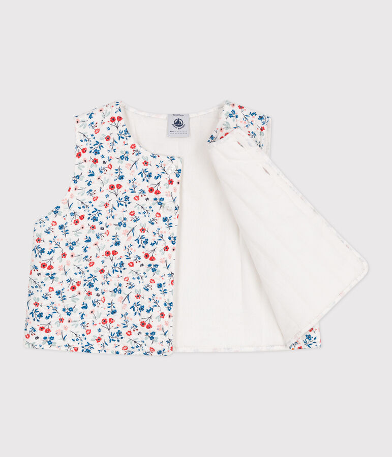 Veste b&eacute;b&eacute; sans manches en popeline imprim&eacute; &agrave; fleurs blanc MARSHMALLOW/blanc MULTICO