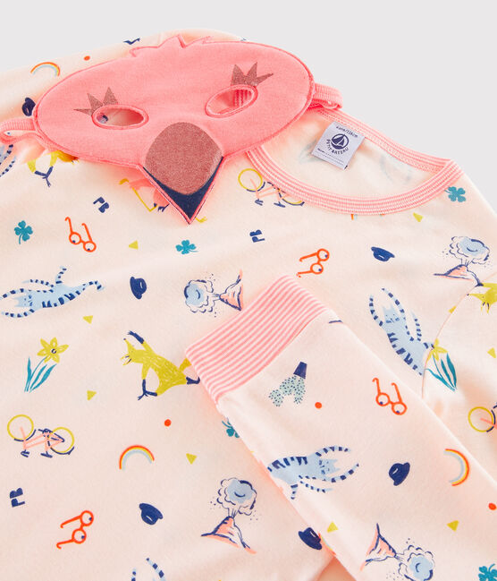 Pyjama déguisement flamand rose petite fille en côte rose FLEUR/blanc MULTICO