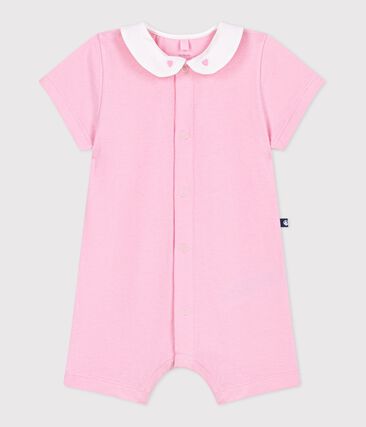 Combinaison courte bébé en coton, coeurs brodés au col