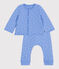 Ensemble bébé deux pièces en coton bleu EDNA/blanc MARSHMALLOW