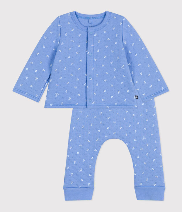 Ensemble b&eacute;b&eacute; deux pi&egrave;ces en coton bleu/blanc