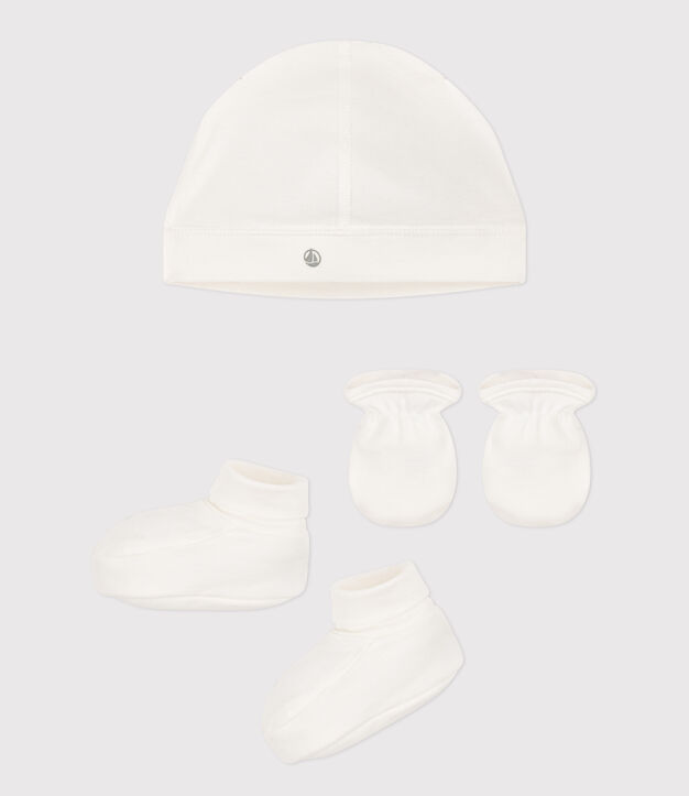 Lot de bonnet, chaussons et moufles b&eacute;b&eacute; mixte en coton uni multicouleur