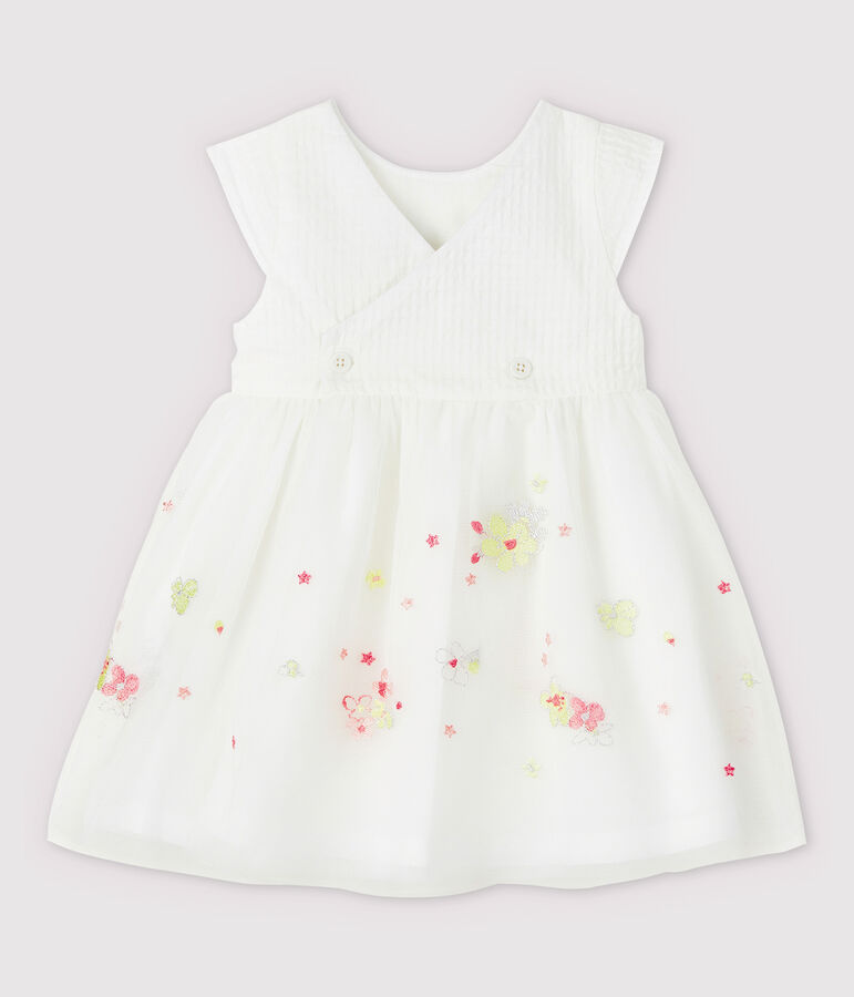 Robe de c&eacute;r&eacute;monie avec du tulle brod&eacute; b&eacute;b&eacute; fille blanc MARSHMALLOW/blanc MULTICO