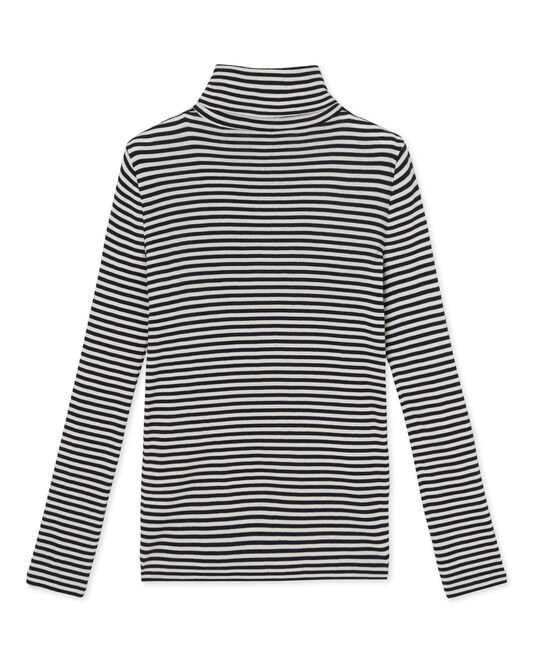 Sous pull femme rayé en coton ultra light bleu SMOKING/beige COQUILLE