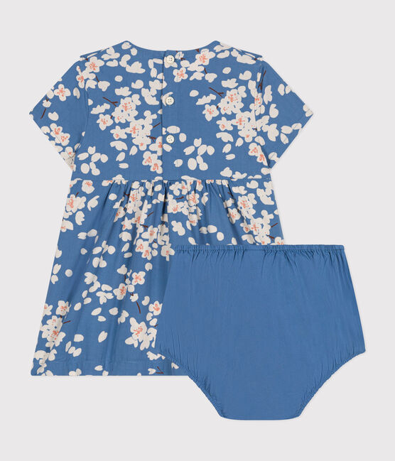 Robe manches courtes et bloomer en popeline bébé bleu BEACH/ MULTICO