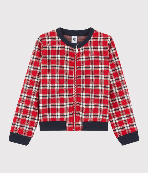 Cardigan &agrave; carreaux enfant fille rouge/multicouleur