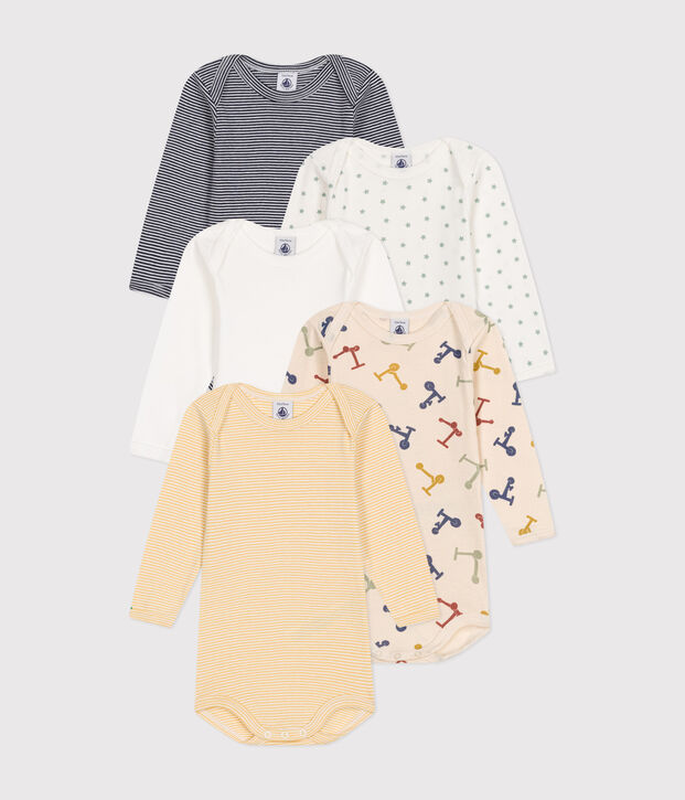 Lot de 5 bodies manches longues trottinette en coton b&eacute;b&eacute; multicouleur