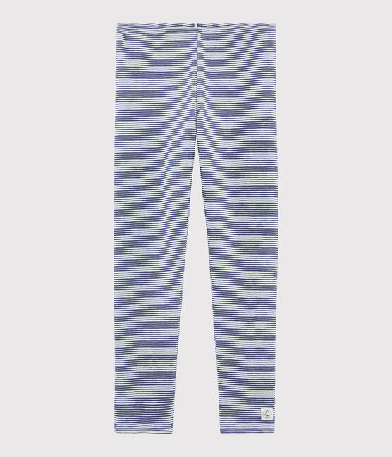 Legging enfant milleraies en laine et coton bleu MEDIEVAL/blanc MARSHMALLOW
