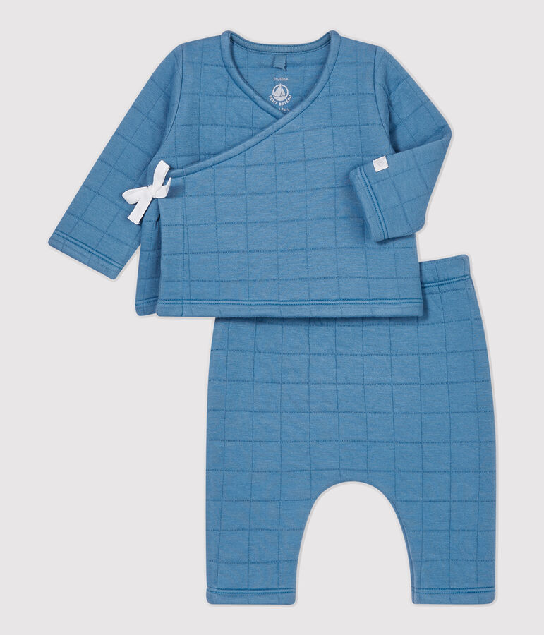 Ensemble 2 pi&egrave;ces b&eacute;b&eacute; matelass&eacute;s en coton biologique bleu POLOCHON