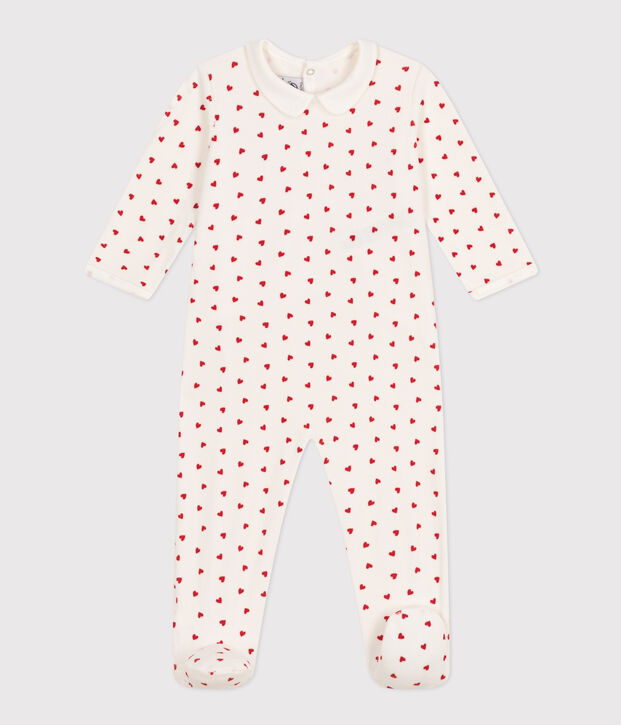 Pyjama b&eacute;b&eacute; coeurs en velours blanc/rouge
