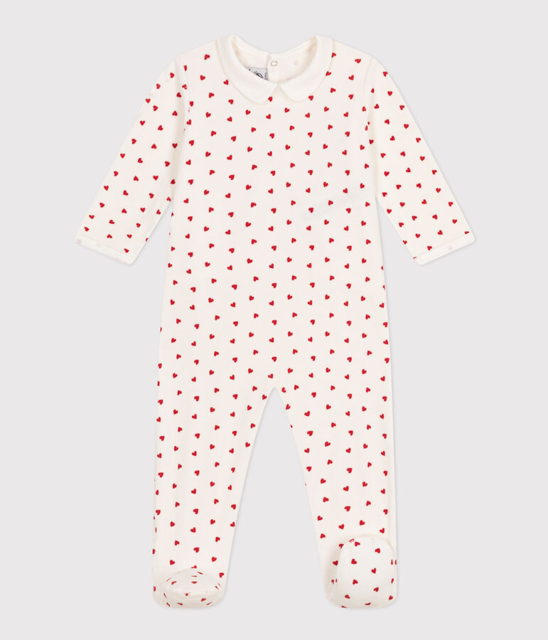 Pyjama b&eacute;b&eacute; coeurs en velours blanc/rouge