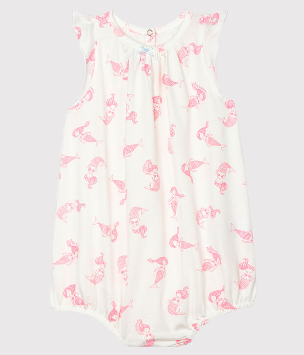 Combicourt b&eacute;b&eacute; fille en jersey fin blanc/rose