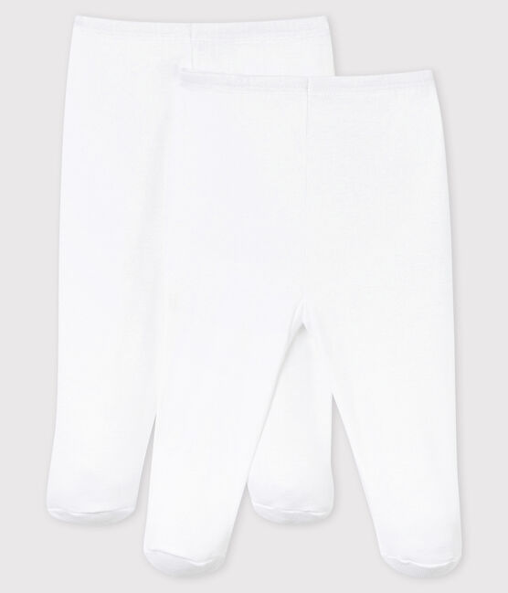 Lot de 2 pantalons blancs à pieds bébé en coton biologique blanc ECUME