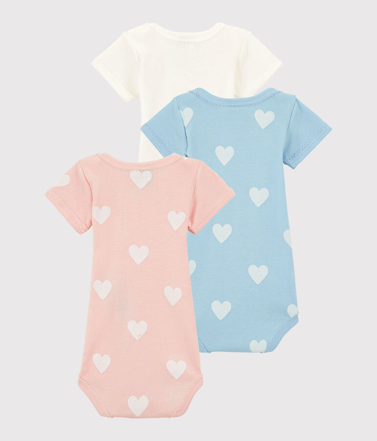 Lot de 3 bodies manches courtes pastel b&eacute;b&eacute; fille en coton biologique multicouleur