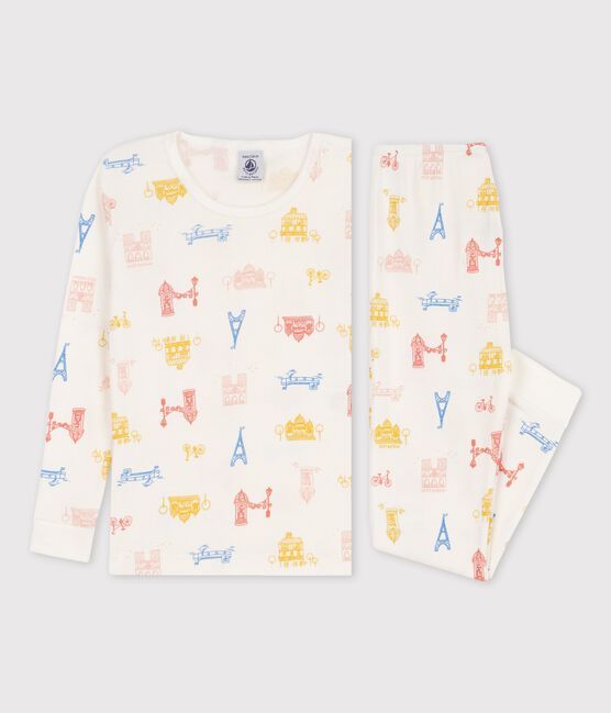Pyjama snugfit Paris en coton enfant blanc MARSHMALLOW/blanc MULTICO
