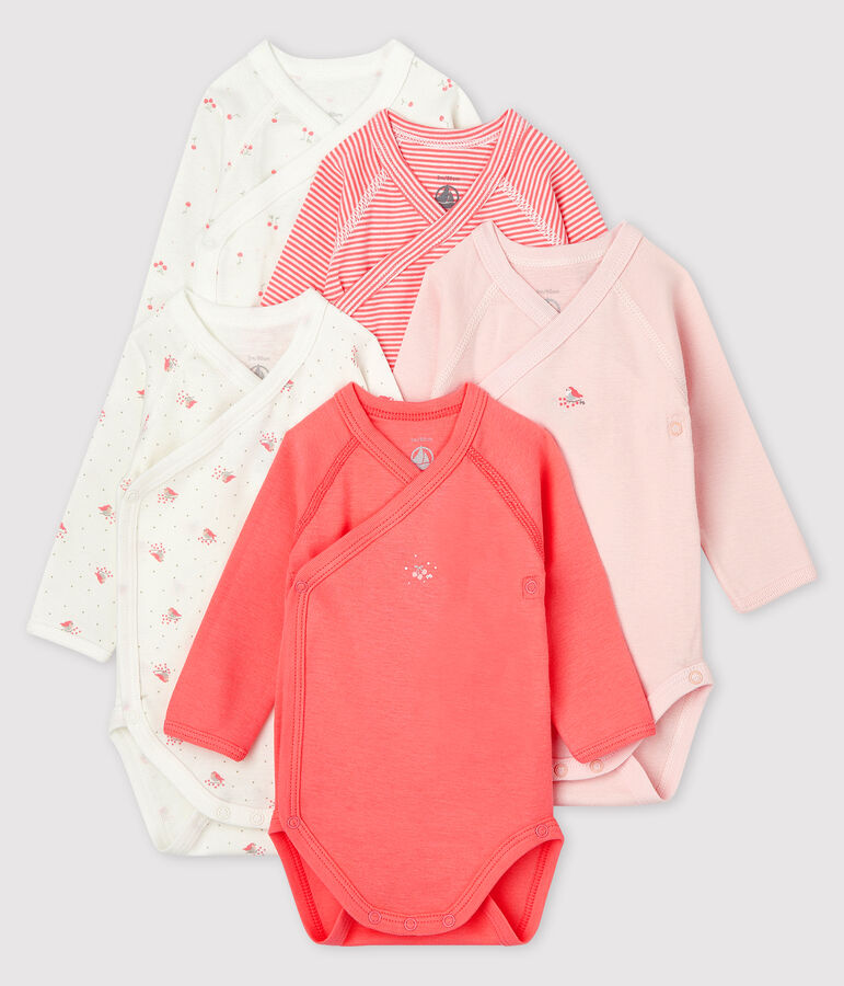 Lot de 5 bodies crois&eacute;s manches longues b&eacute;b&eacute; en coton biologique multicouleur