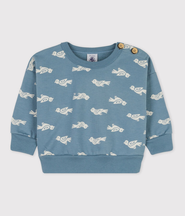 Sweatshirt b&eacute;b&eacute; imprim&eacute; oiseaux en coton bleu ROVER/blanc MARSHMALLOW