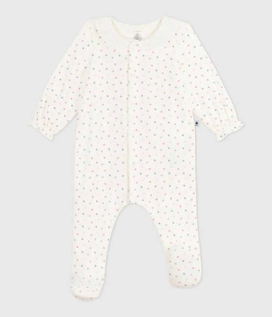Pyjama bébé en velours à col imprimé cœurs blanc MARSHMALLOW/blanc MULTICO