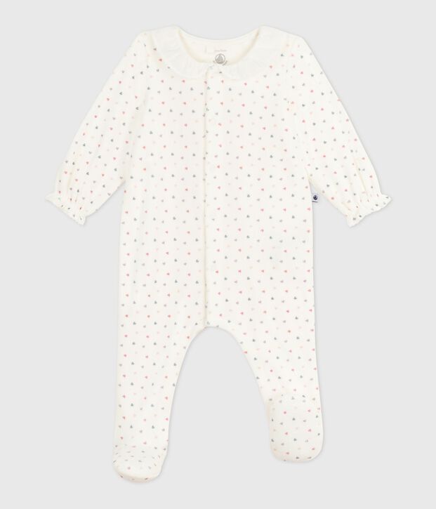 Pyjama b&eacute;b&eacute; en velours &agrave; col imprim&eacute; c&oelig;urs blanc/multicouleur