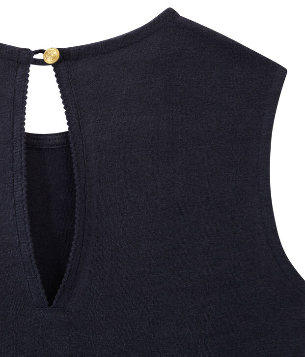 Top femme sans manches en lin bleu